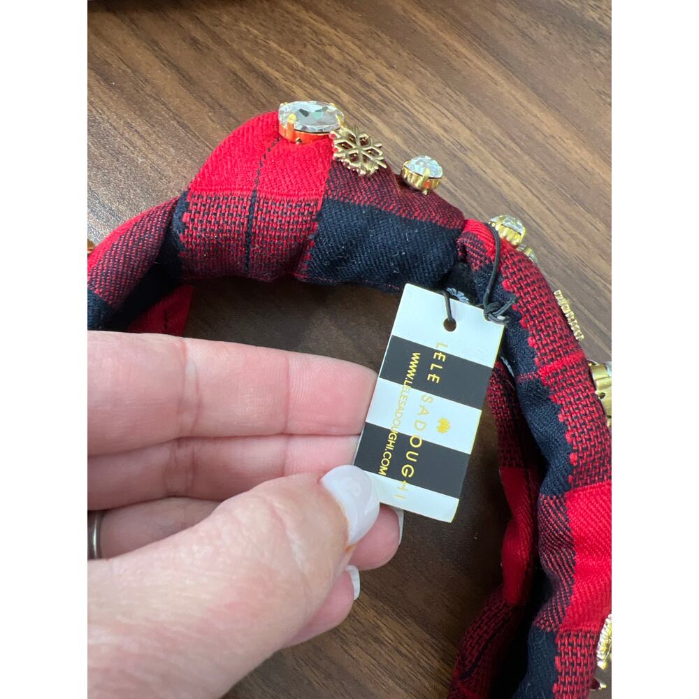 NWT Lele Sadoughi Apres Ski Crystal Knotted Plaid Headband Hot Toddy Size: O/S - Picture 4 of 8